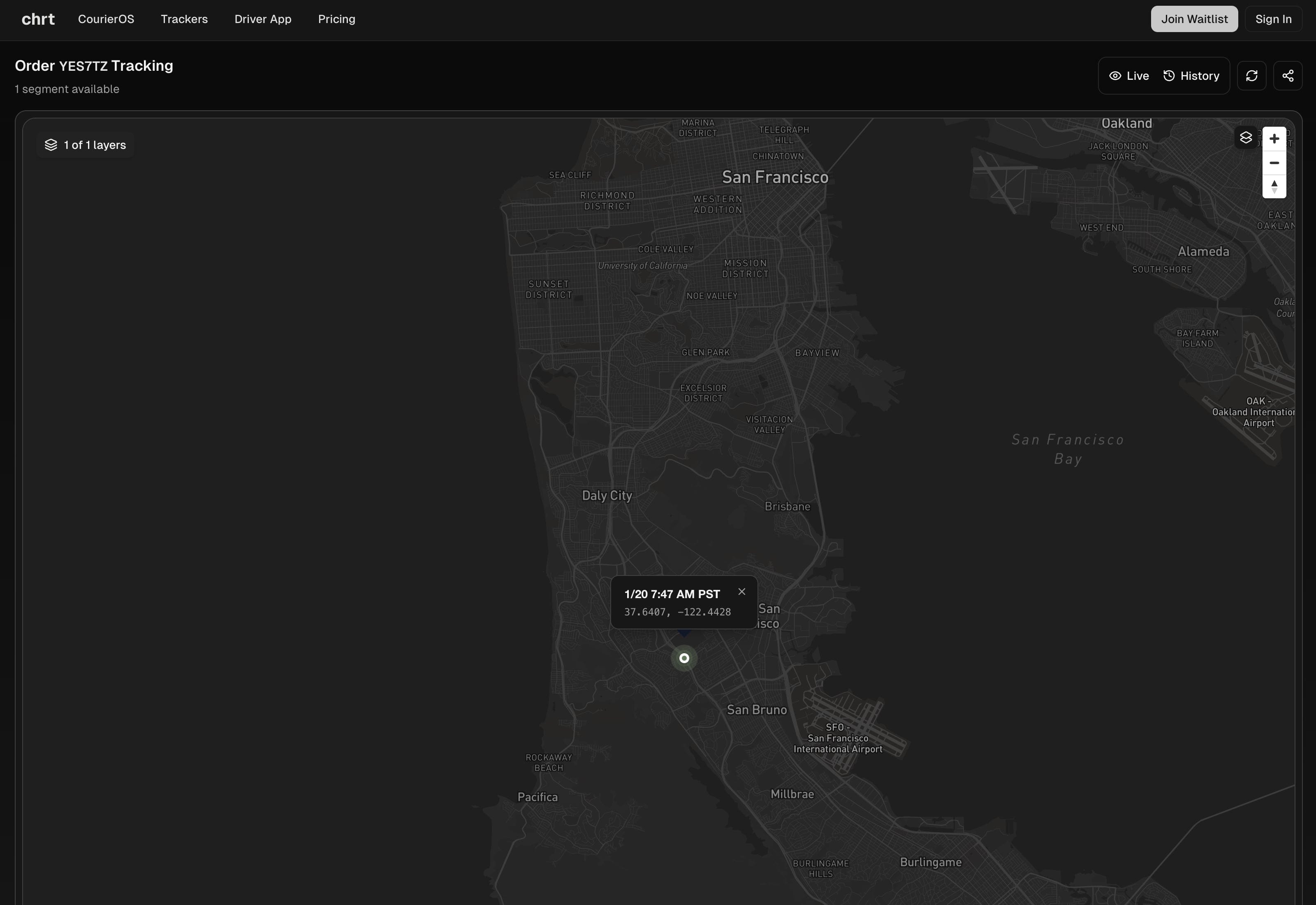 Public order tracking with live updates