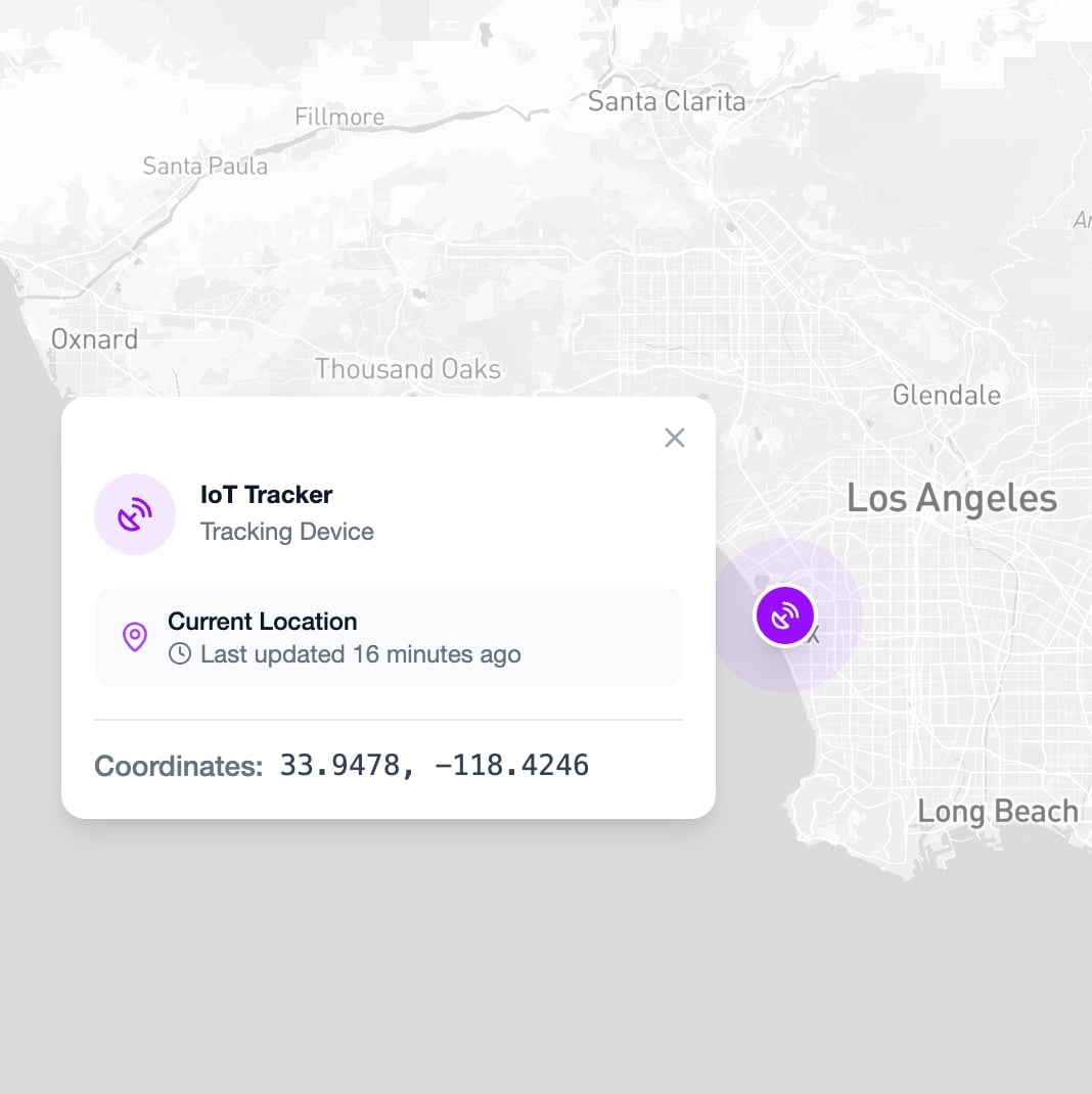 CHRT platform dashboard showing a tracker map with a device last seen location