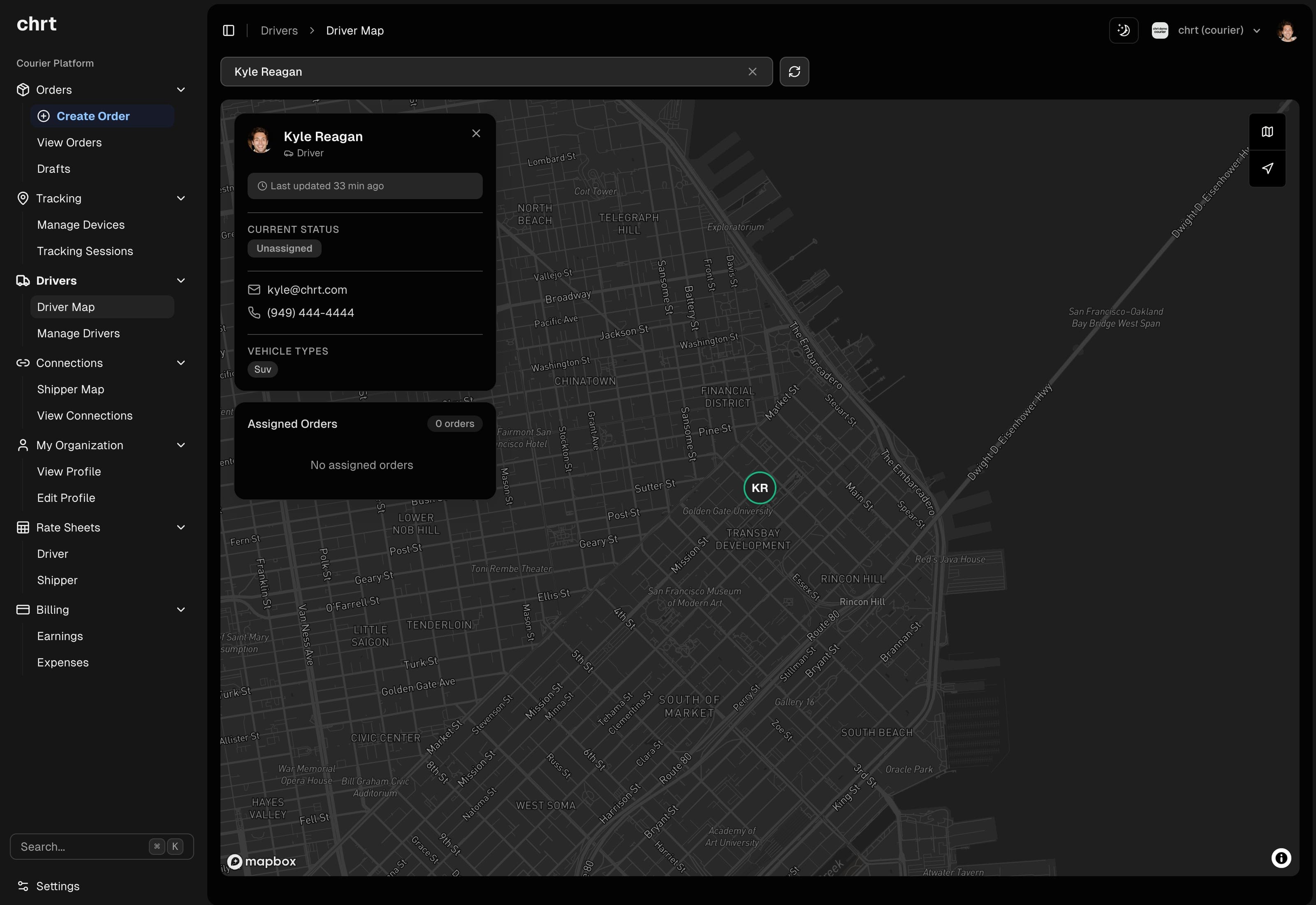 Driver map showing real-time fleet tracking